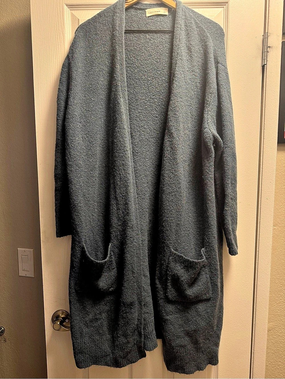 Knit Longline Cardigan in Gray Size Large
